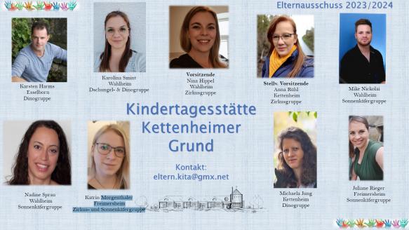 Plakat zeigt Potraits der Mitglieder des Elternausschusses im Schuljahr 2023 bis 2024
